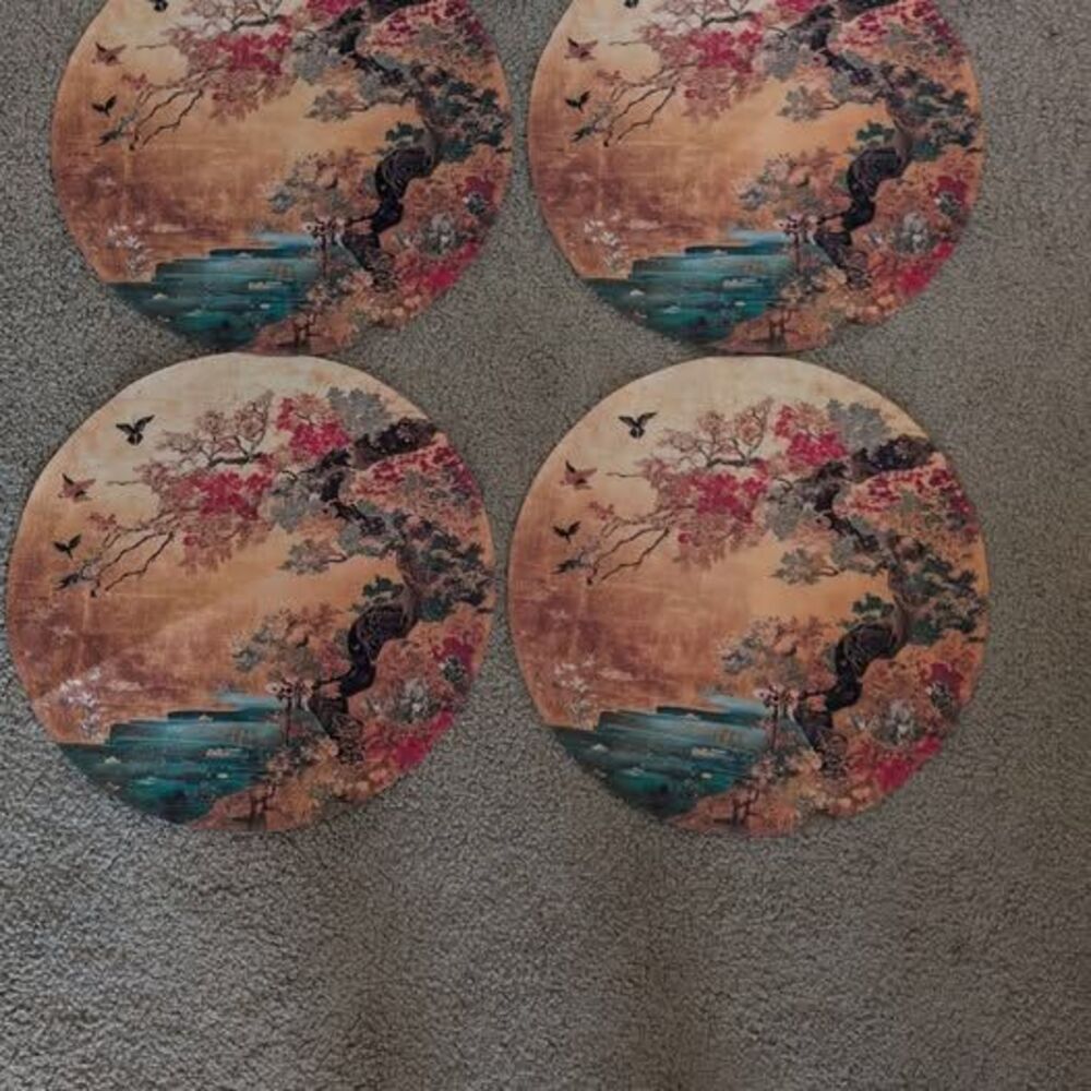 Set of 4 round asian inspired fabric placemats